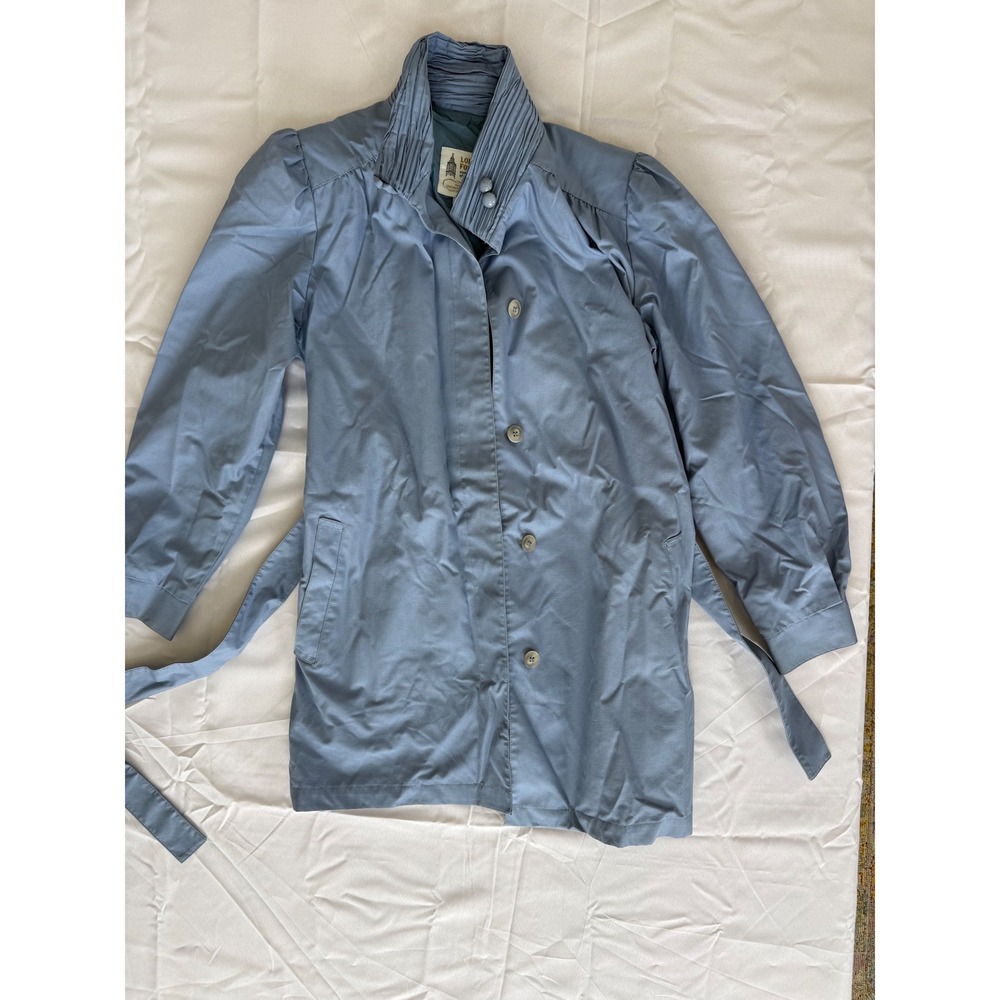 Vintage London Fog Trench Coat Women 10 Blue Pleated Collar Belted Light Jacket
